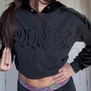 Victoria secret pink black velvet Hoodie